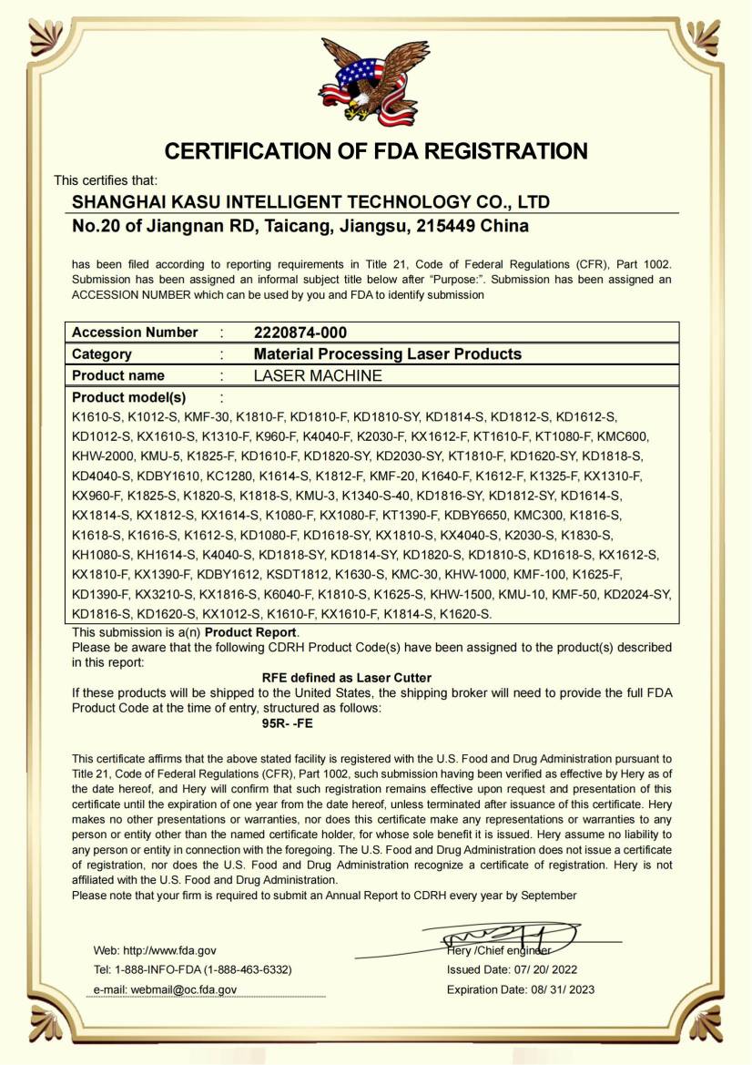 FDA Certificate- KASU Laser